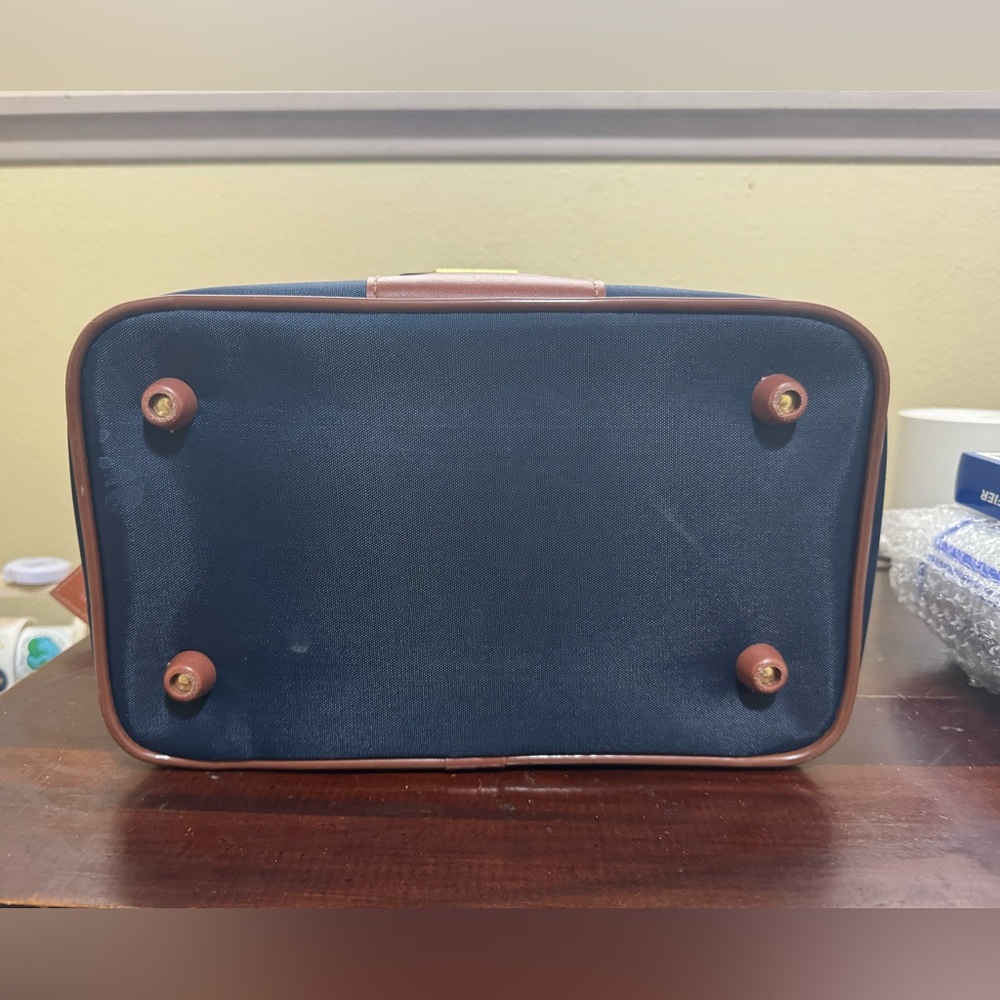 Jaguar Train Case Carry on Cosmetic Overnight Bag Navy Brown 12" X 7" X 7" - Picture 6 of 10